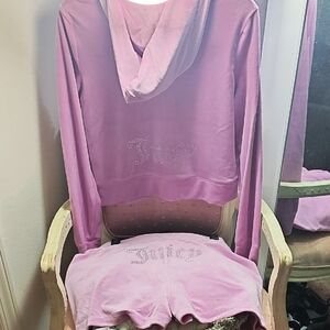 Juicy Couture Dewberry Velour Rhinestone Hoodie & Shorts Set